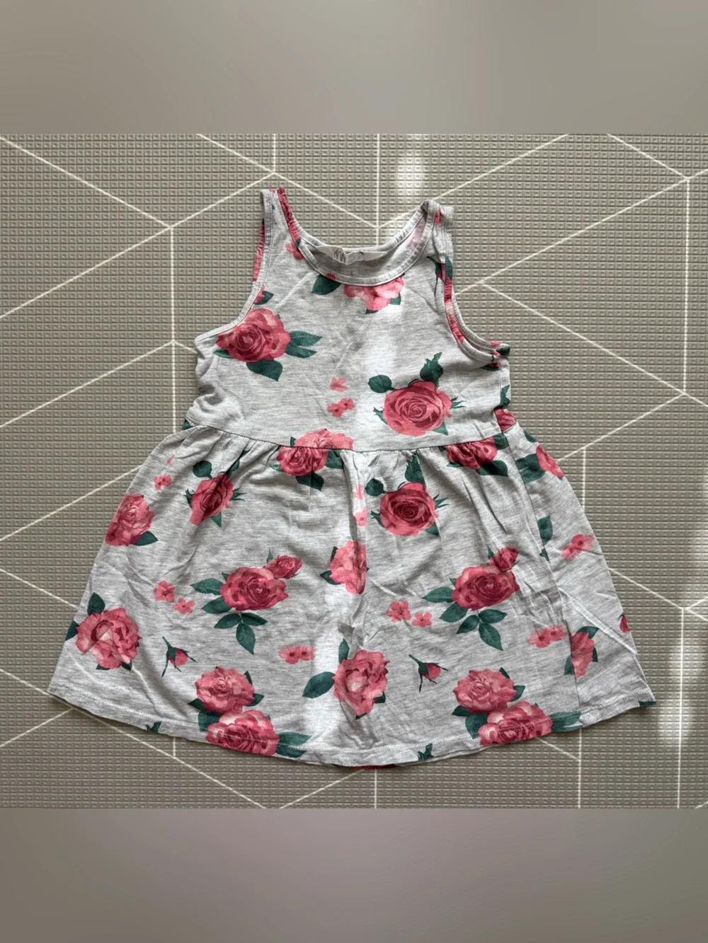 H&M|Baby girl/toddler Sleeveless Floral Rose Print Dress in Heather gray•••2-4T